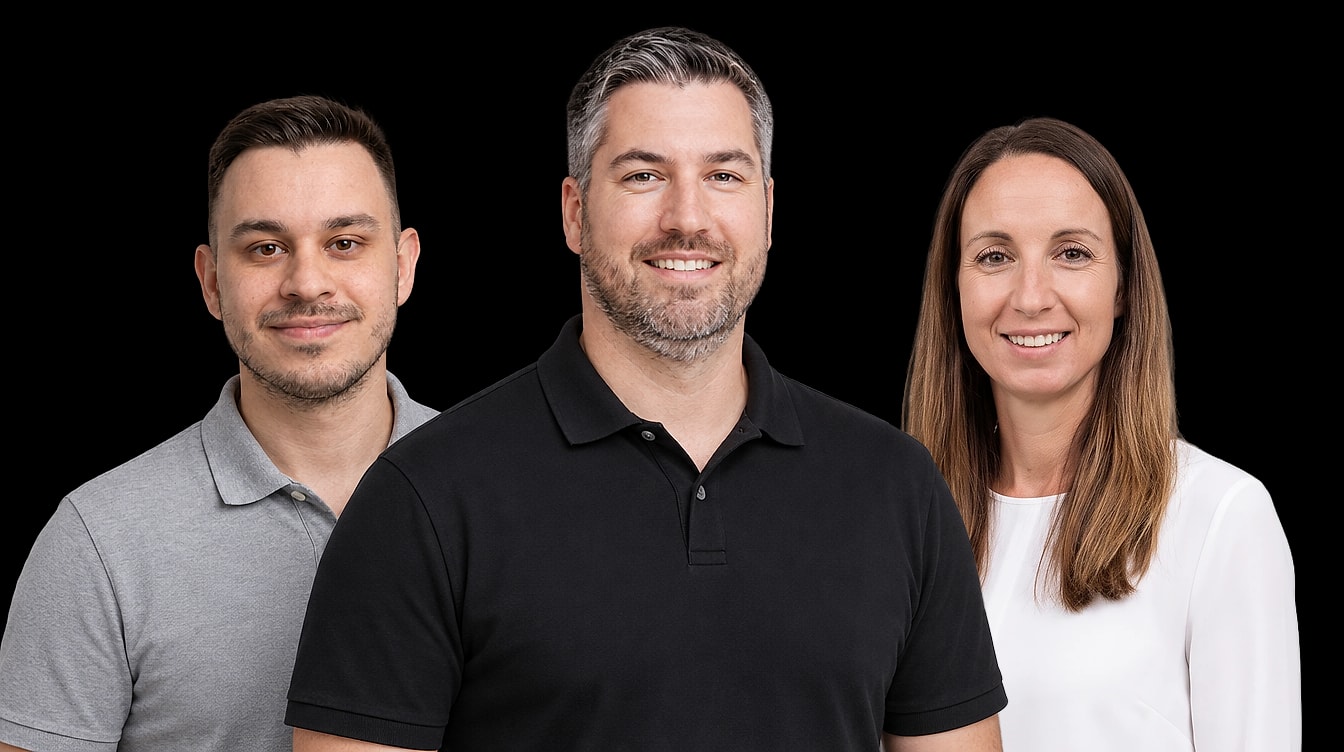 Das Team von Future Ops Solutions: Dr.-Ing. Derek Micallef in der Mitte, links Nick Schmunk, rechts Isabell Micallef
